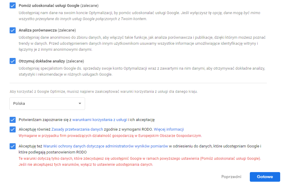 Konto Optimize zakładanie